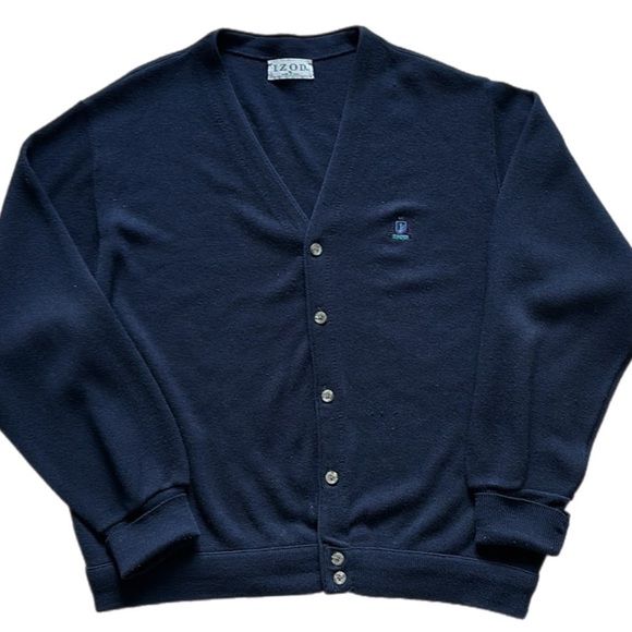 Vintage IZOD Knit Navy Blue Deep V-Neck Grandpa Sweater Cardigan Made In… - Picture 2 of 8